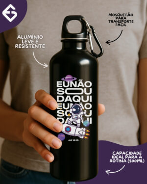Squeeze de Alumínio com Mosquetão Eu Não Sou Daqui - 500ml