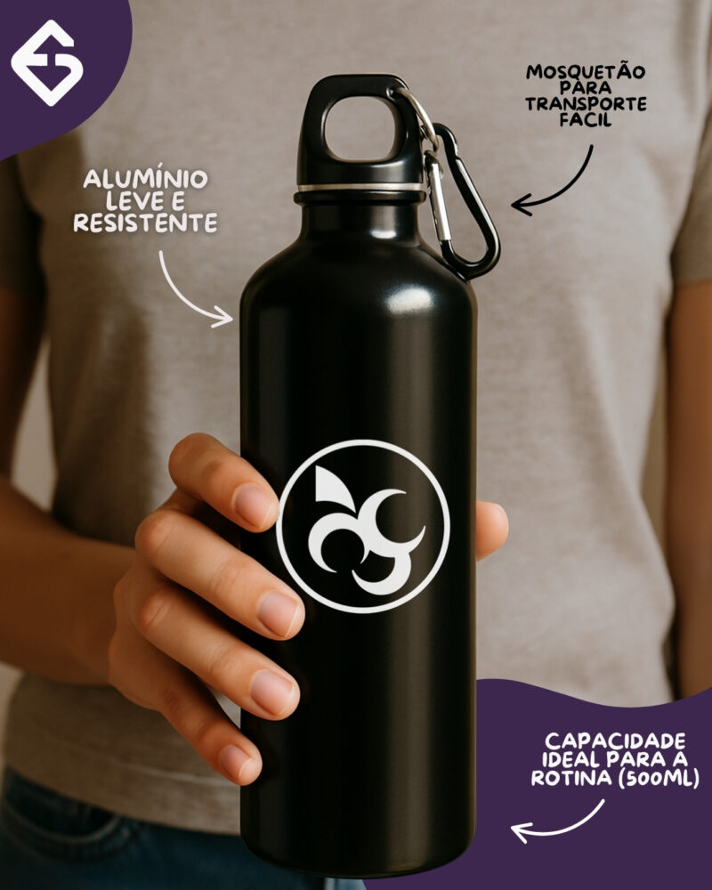 Squeeze de Alumínio com Mosquetão Logo Igreja Vieira - Preta – 500ml