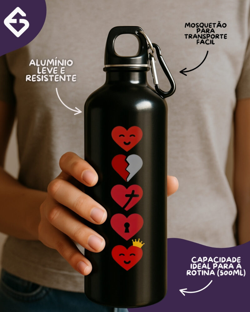 Squeeze de Alumínio com Mosquetão Plano da Salvação- Preta – 500ml