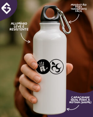 Squeeze de Alumínio com Mosquetão Logo Vieira e Radicais Livres - Branca – 500ml