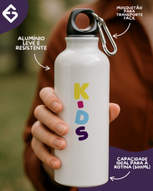 Squeeze de Alumínio com Mosquetão Kids Branca – 500ml