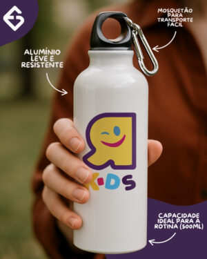 Squeeze de Alumínio com Mosquetão Radicais Kids Branca– 500ml