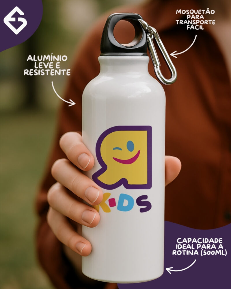 Squeeze de Alumínio com Mosquetão Radicais Kids Branca– 500ml