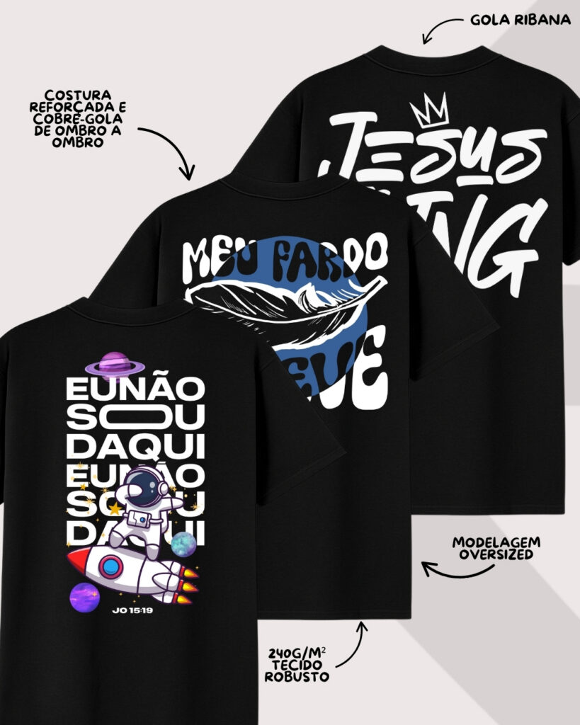 Kit com 3 Camisetas Oversized
